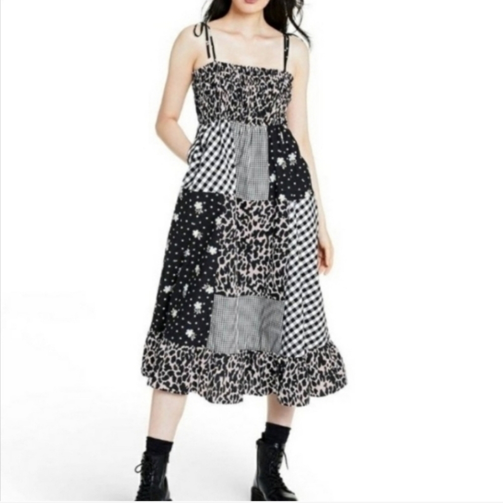 Sandy Liang x Target Dress Black & White Animal Floral Plaid Patchwork XS
